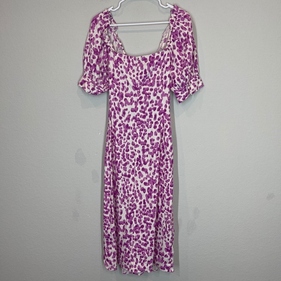 Who What Wear Midi Dress Women's M Linen Rayon Puff Sleeve Button Front - Picture 5 of 14